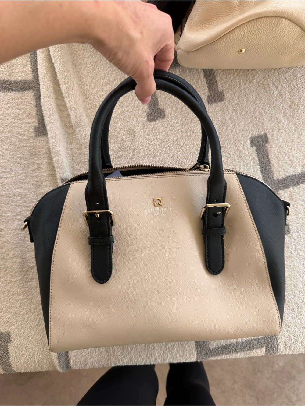 kate spade Two-Tone Beige and Black Satchel with Gold Hardware poppin satchel